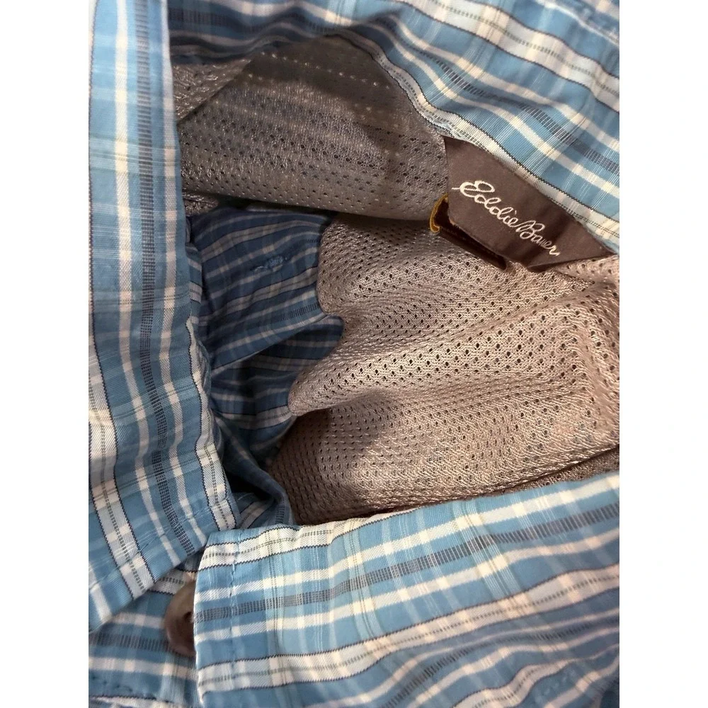 Eddie Bauer Men's Sz M Set Of Blue Striped & Plaid Button Up Pocket Front Shirts